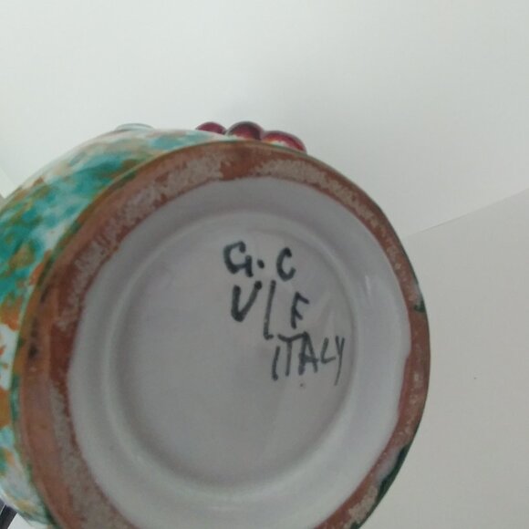 Vintage Italian Sponge Painted Pitcher / Vase 3D Grapes Motif Greens Yellows - Picture 10 of 12